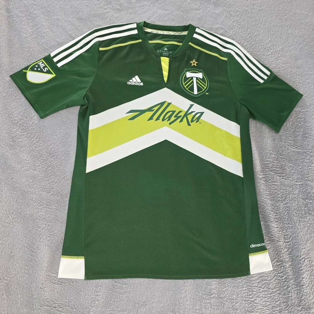 Adidas Portland Timbers MLS Soccer Jersey Green Alaska Airlines Youth XL 15-16Y